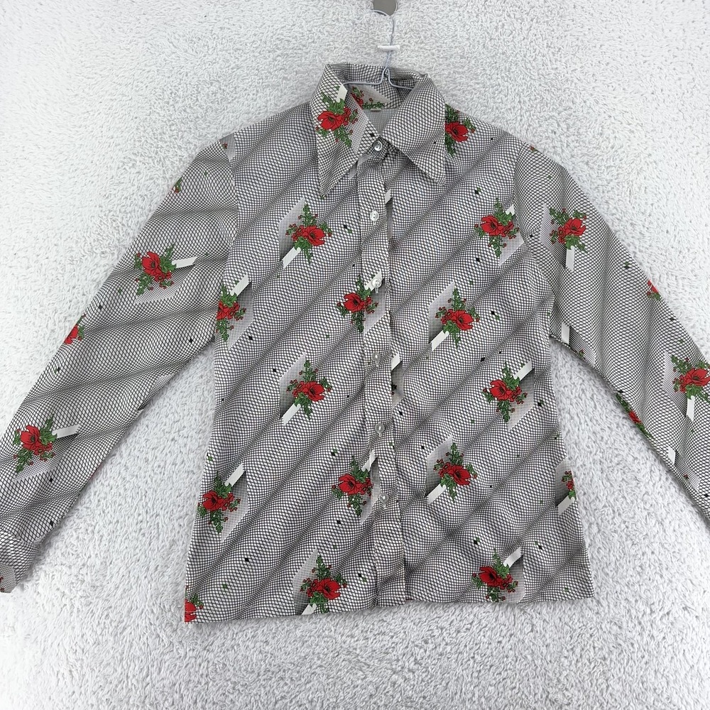 Vintage 70s‎ Floral Shirt Womens XS Long Sleeve Button Up Blouse Top
